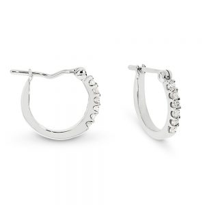 White Gold Single Row Diamond Hoop Earrings