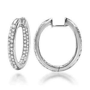 White Gold 2 Row Pave Diamond Huggie Earrings