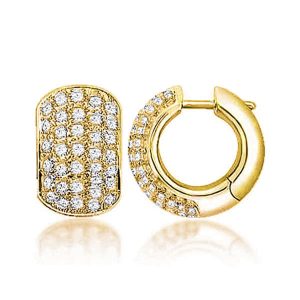 Yellow Gold 5 Row Pave Set Diamond Huggies