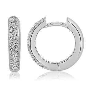 White Gold 2 Row Diamond Huggie Earrings