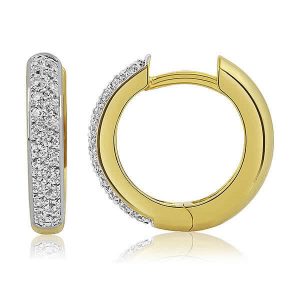 Yellow Gold 2 Row Diamond Huggie Earrings