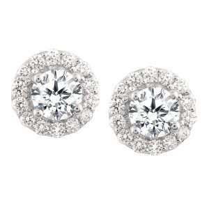 White Gold Round Cluster Earrings