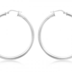 White Gold Hoops Huggie Plain Earrings