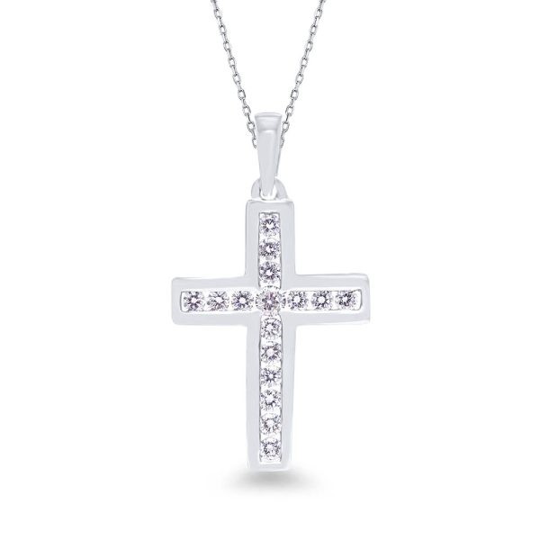 White Gold Channel Set Diamond Cross