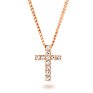 Rose Gold Single Row Diamond Cross