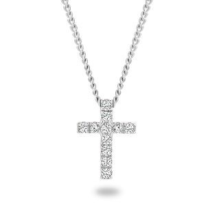 White Gold Single Row Diamond Cross
