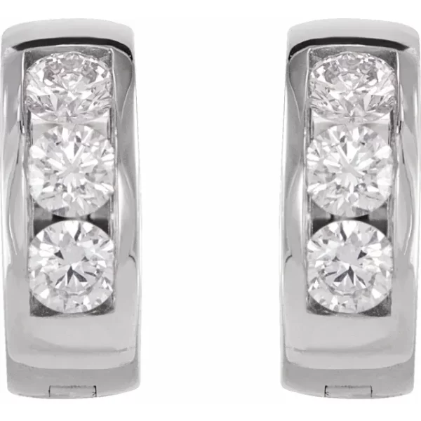 Sterling Silver Diamond Hinged Hoop Earrings - Image 3