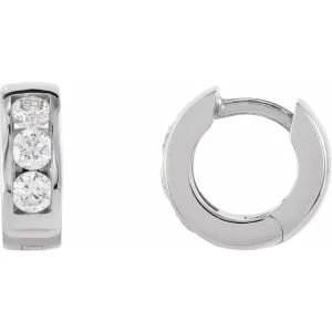 Sterling Silver Diamond Hinged Hoop Earrings