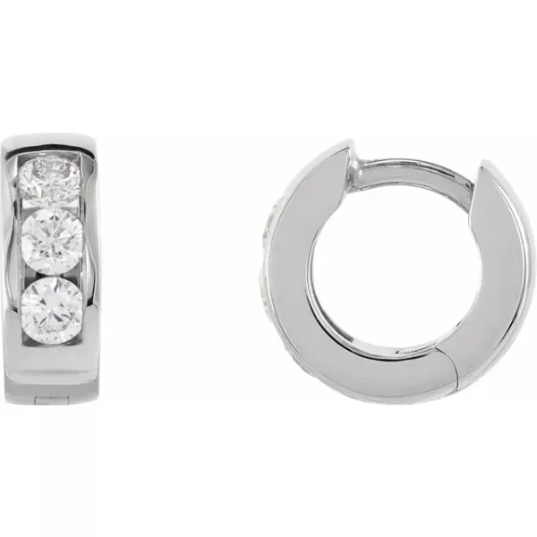 Sterling Silver Diamond Hinged Hoop Earrings