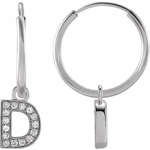 White Gold Diamond Initial D Hoop Earring