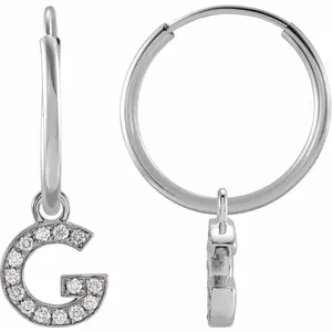 White Gold Diamond Initial G Hoop Earring