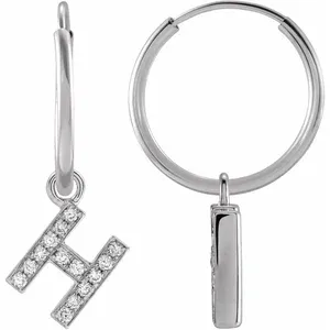 White Gold Diamond Initial H Hoop Earring