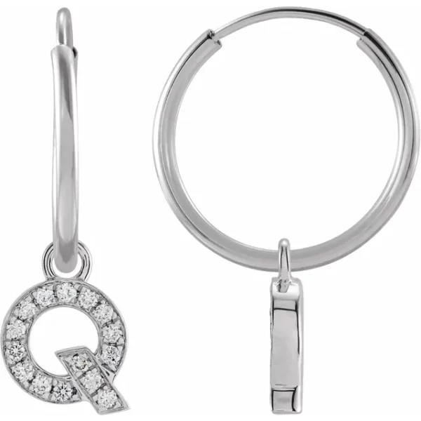 White Gold Diamond Single Q Hoop Earring
