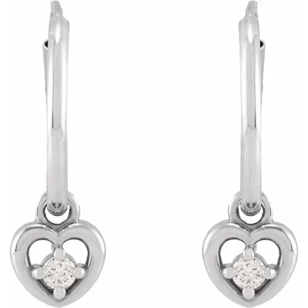 White Gold Diamond Heart Hoop Earrings - Image 2