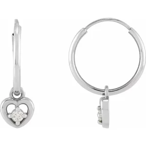 White Gold Diamond Heart Hoop Earrings