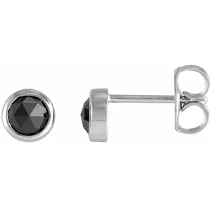 White Gold Natural Black Diamond Bezel-Set Earrings
