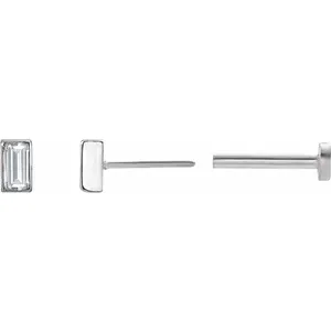 White Gold Natural Diamond Press Fit Back Stud Earring