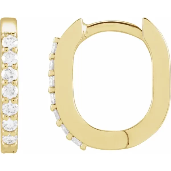 Yellow Gold Diamond 12 mm Hoop Earrings