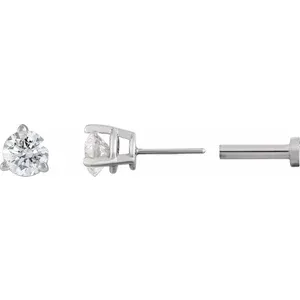 White Gold Natural Diamond Press Fit Back Stud Earring