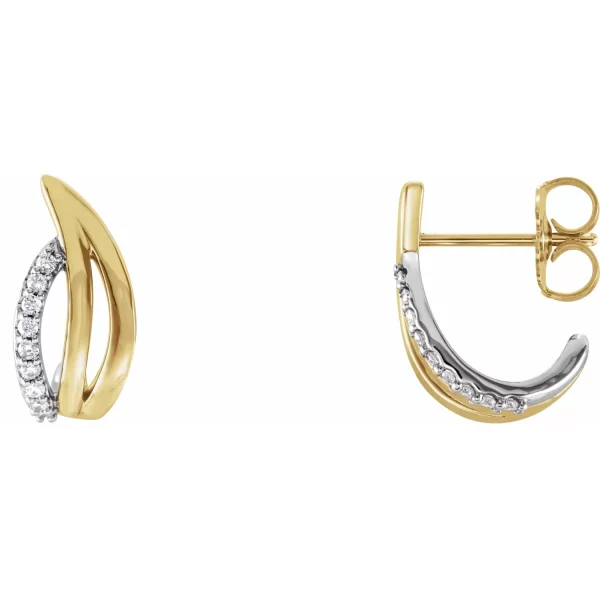 Yellow and White Gold Diamond Freeform J-Hoop Earrings