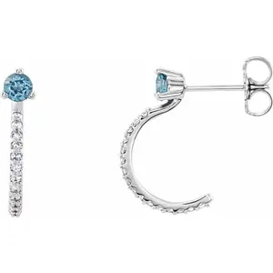 White Gold Aquamarine & Diamond J-Hoop Earrings