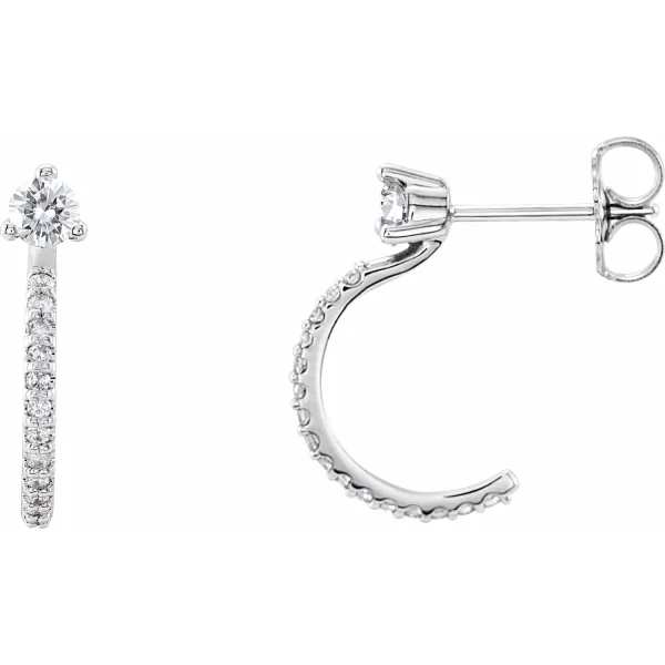 Sterling Silver Diamond J-Hoop Earrings
