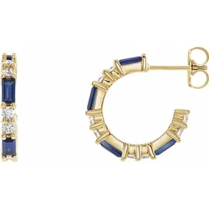 Yellow Gold Blue Sapphire & Diamond Earrings
