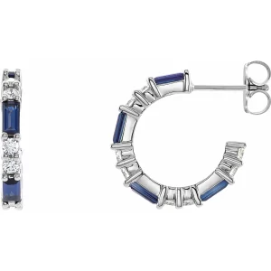 White Gold Blue Sapphire & Diamond Earrings