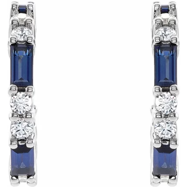 White Gold Blue Sapphire & Diamond Earrings - Image 2