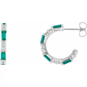Sterling Silver Emerald & Diamond Earrings