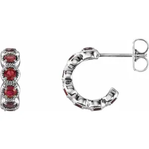White Gold Garnet Huggie Earrings