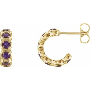 Yellow Gold Amethyst Huggie Earrings