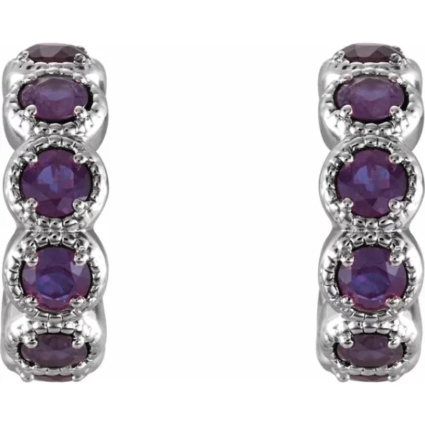 White Gold Alexandrite Huggie Earrings - Image 2