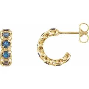 Yellow Gold Aquamarine Huggie Earrings