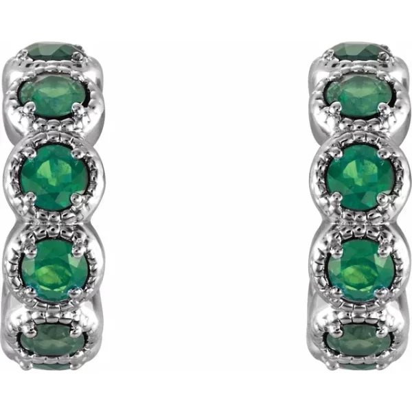 White Gold Emerald Huggie Earrings - Image 2
