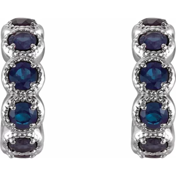 White Gold Sapphire Huggie Earrings - Image 2