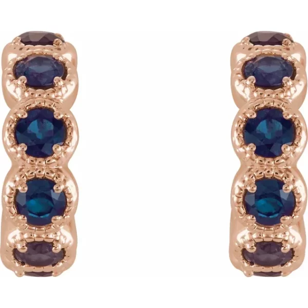 Rose Gold Sapphire Huggie Earrings - Image 2