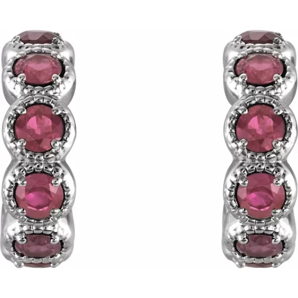 White Gold Pink Tourmaline Huggie Earrings - Image 2