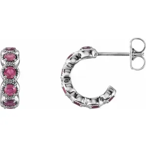 White Gold Pink Tourmaline Huggie Earrings