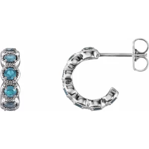 White Gold Blue Zircon Huggie Earrings