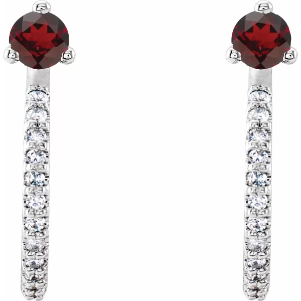 Sterling Silver Mozambique Garnet & Diamond J-Hoop Earrings - Image 2