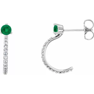 Sterling Silver Emerald & Diamond Hoop Earrings