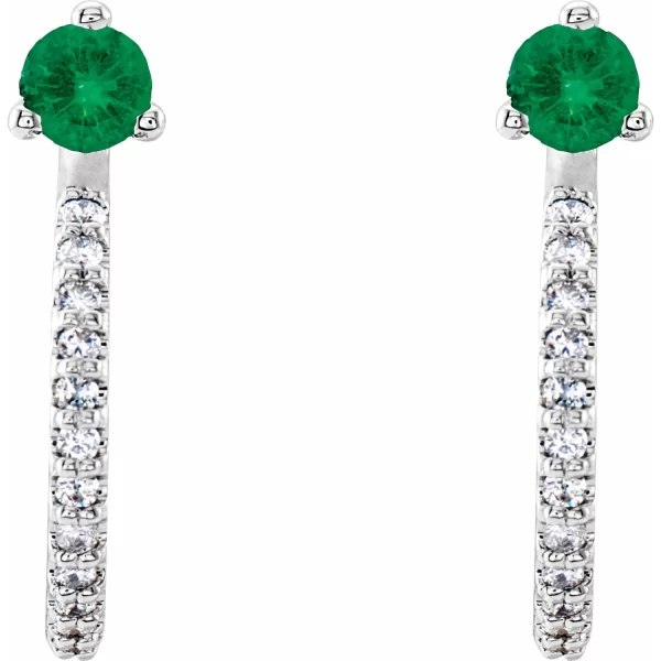 Sterling Silver Emerald & Diamond J-Hoop Earrings - Image 2