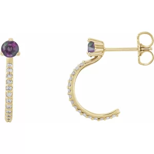 Yellow Gold Alexandrite & Diamond J-Hoop Earrings