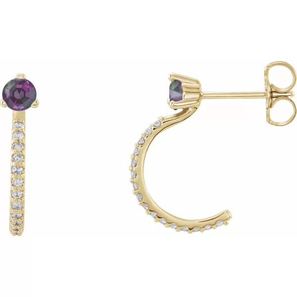 Yellow Gold Alexandrite & Diamond J-Hoop Earrings