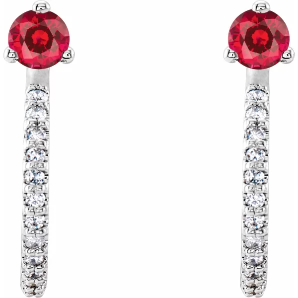 Sterling Silver Ruby & Diamond Hoop Earrings - Image 2