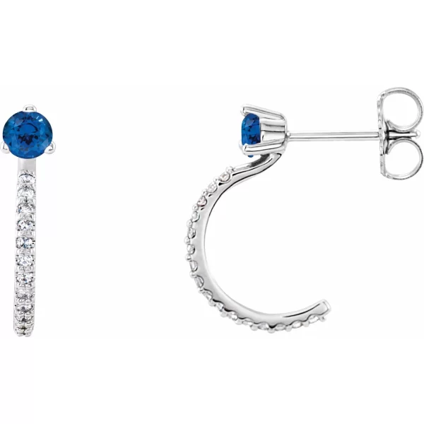 Sterling Silver Blue Sapphire & Diamond Hoop Earrings