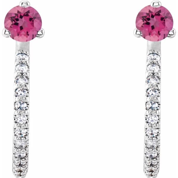 Sterling Silver Pink Tourmaline & Diamond J-Hoop Earrings - Image 2