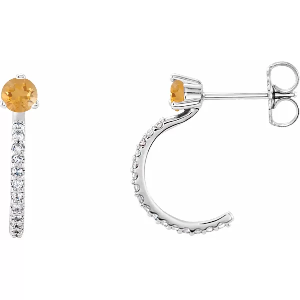 Sterling Silver Citrine & Diamond J-Hoop Earrings