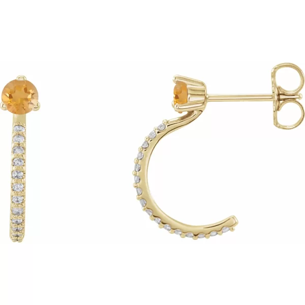 Yellow Gold Citrine & Diamond J-Hoop Earrings
